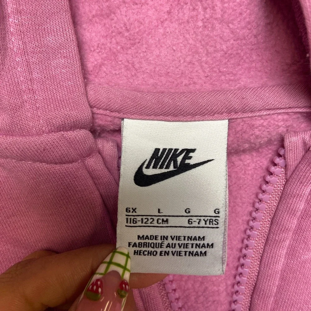 Nike Sportswear Hoodie Girls 6X Pink Fleece Lined Logo Long Sleeve Full Zip